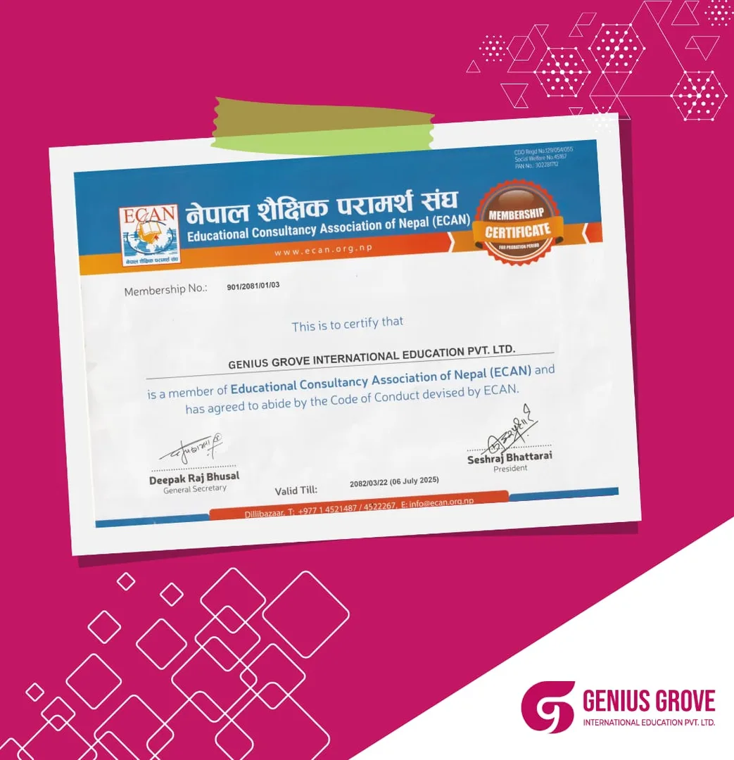 ECAN membership certificate from Educational Consultancy Association of Nepal
