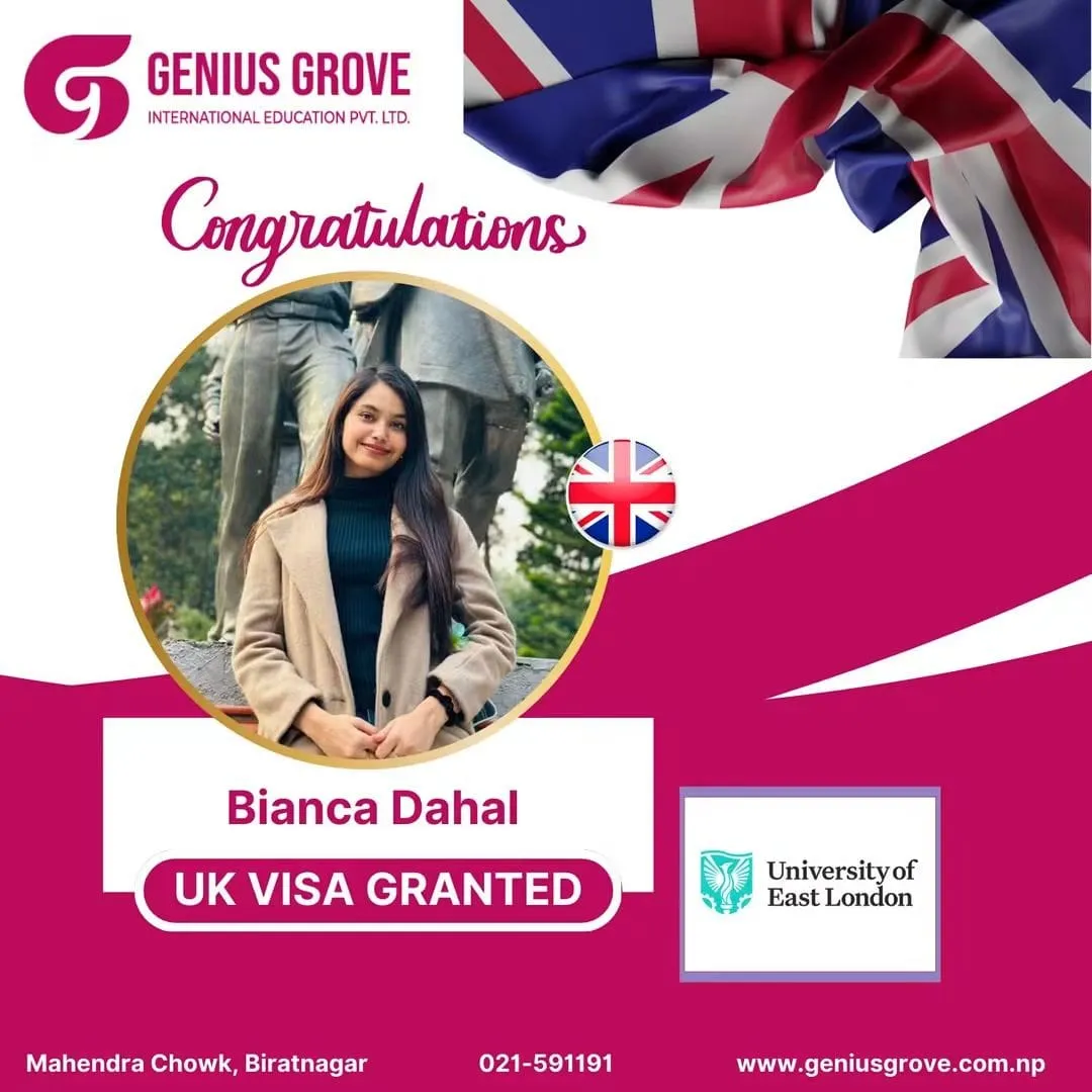 Bianca Dahal, UK visa granted